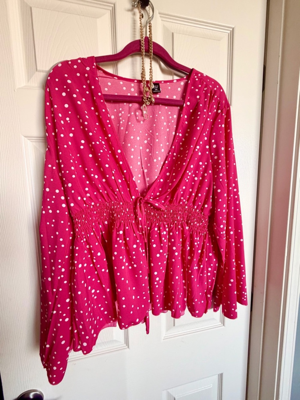 🌸🌸 Pink Polka Dot Babydoll Top | V-Neck Flowy | NWOT